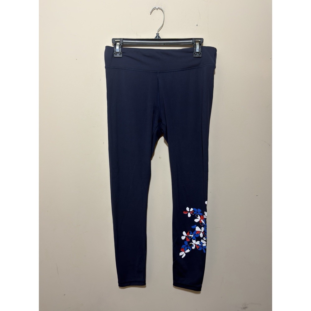 Tory Burch Sport High Waisted Performance Leggings Navy Flowers Print Size L